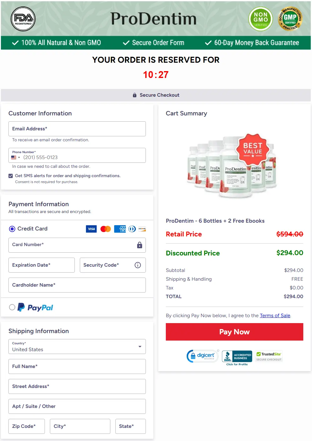 prodentim checkout page